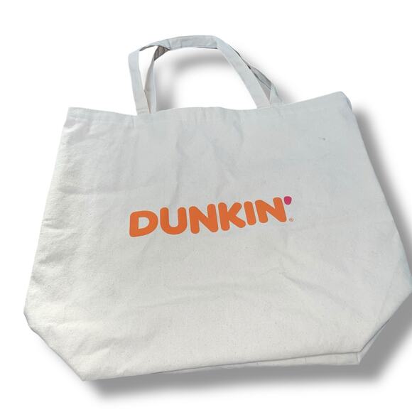 Dunkin Donuts Tote Bag Canvas Large Carry On 100% Cotton Coffee Cream Orange - Picture 5 of 10